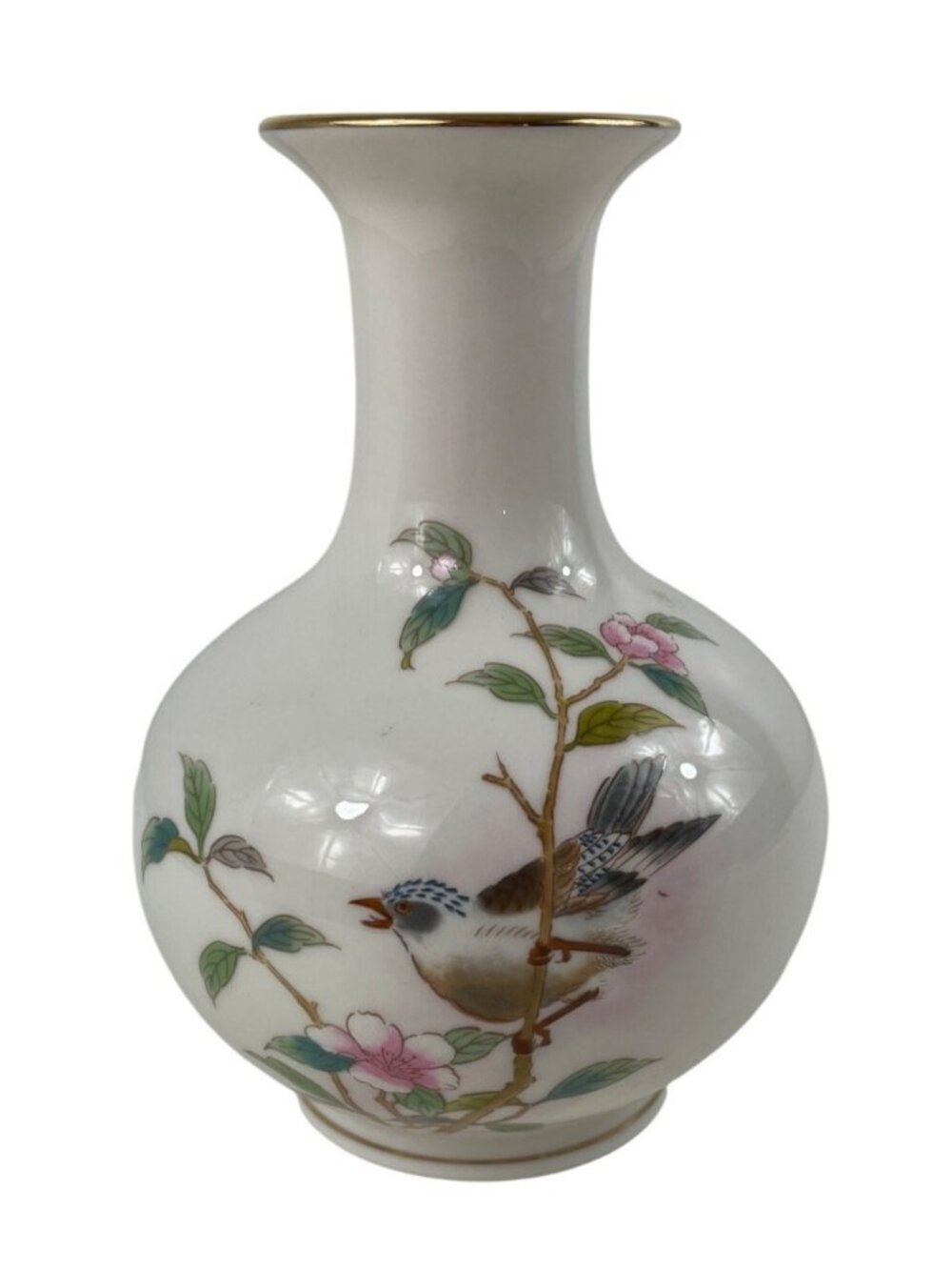 Yamaji Japan 6" Porcelain Vase Bird W/Cherry Blossoms